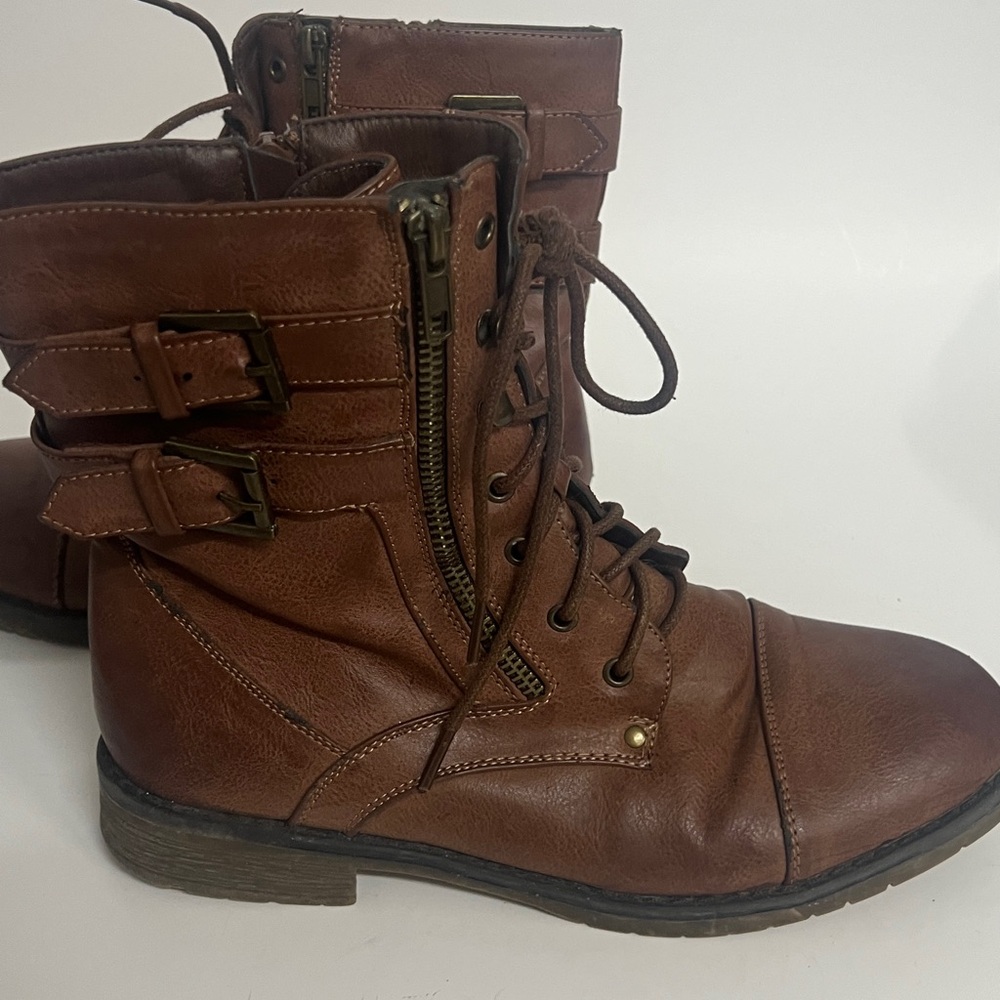 Hot Cakes Brown Moto Combat Boots Women’s Size 8.5 - Picture 2 of 9